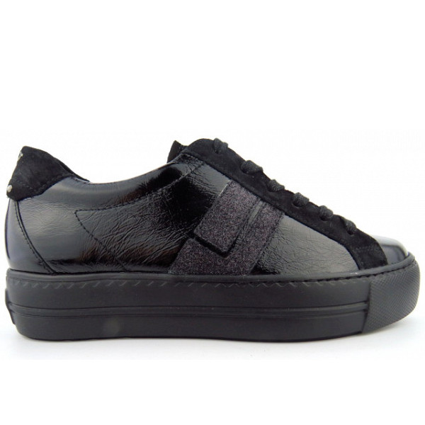 Paul Green Lack Glitter sportlicher Schnürer Schwarz