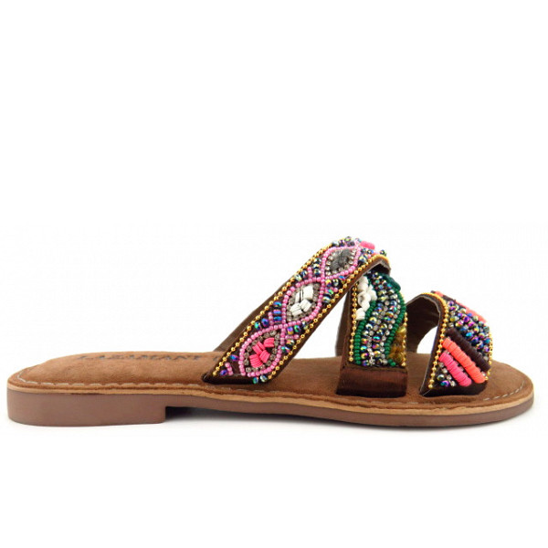 Lazamani tan mules beads Pantolette tan