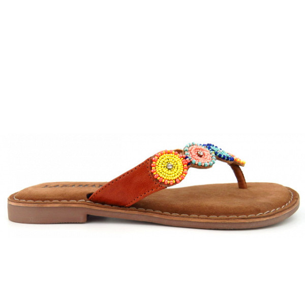 Lazamani Leder tan multi Pantolette braun