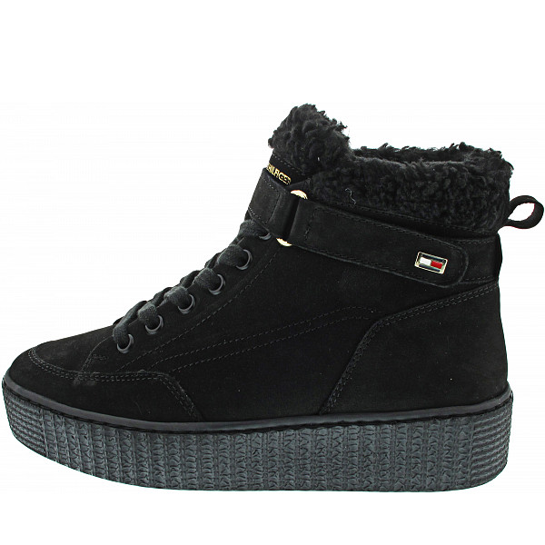 Tommy Hilfiger Faux Fur Nubuck Low Lace Schnürstiefel black