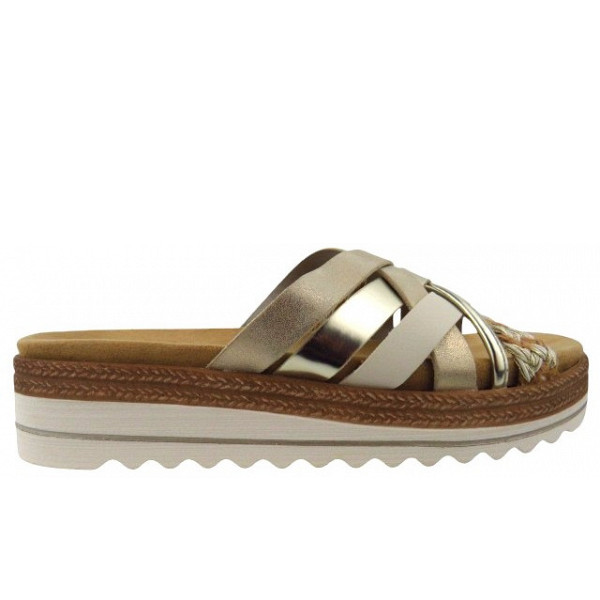 Remonte Remonte Sandale Pantolette sand-porzellan-gold/gol