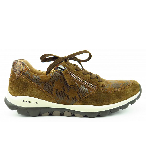 Gabor Rollingsoft Velour Chess Sneaker whisky/moro